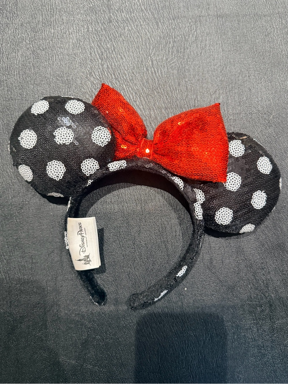 Disney Black & White Polka Dot Minnie Ears with Red Sequin Bow